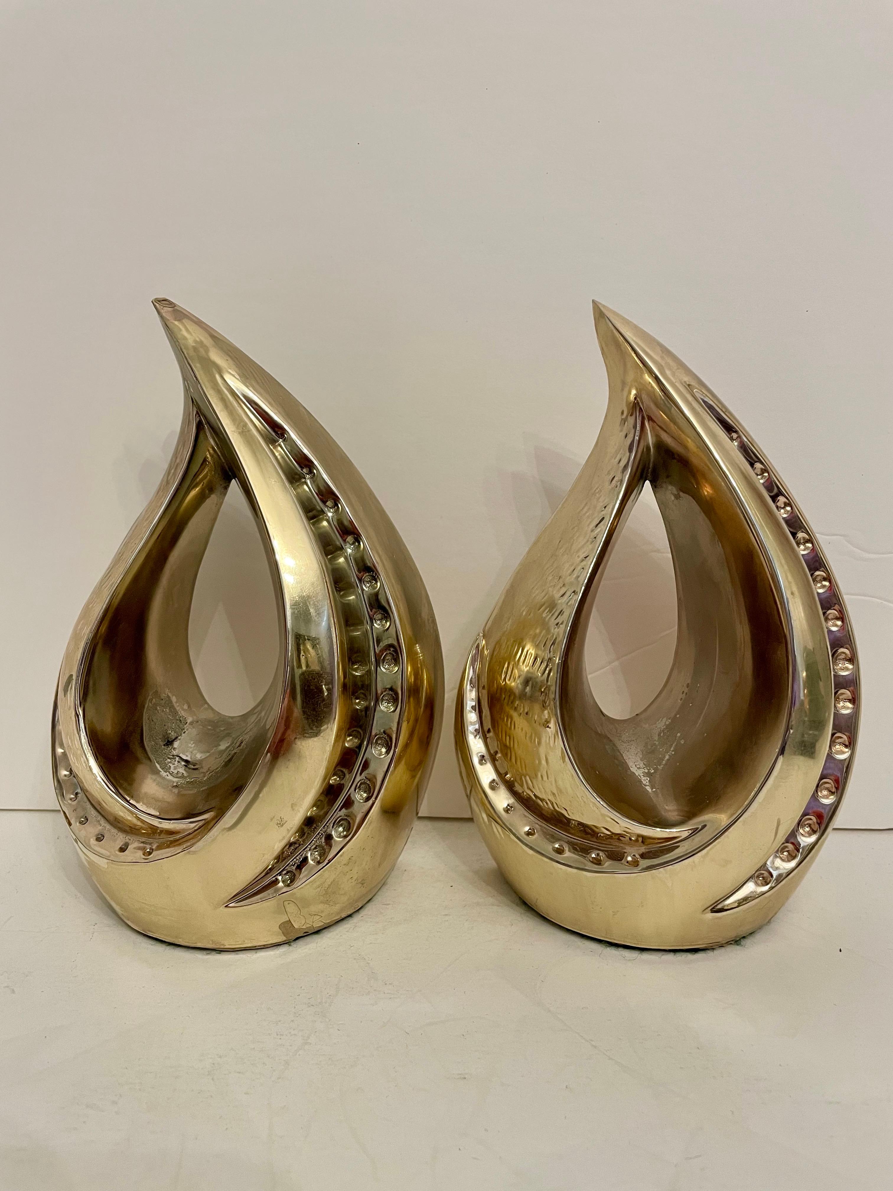 Mid-Century Modern Pair of Midcentury Ben Seibel Sculptural Flame Bookends For Sale