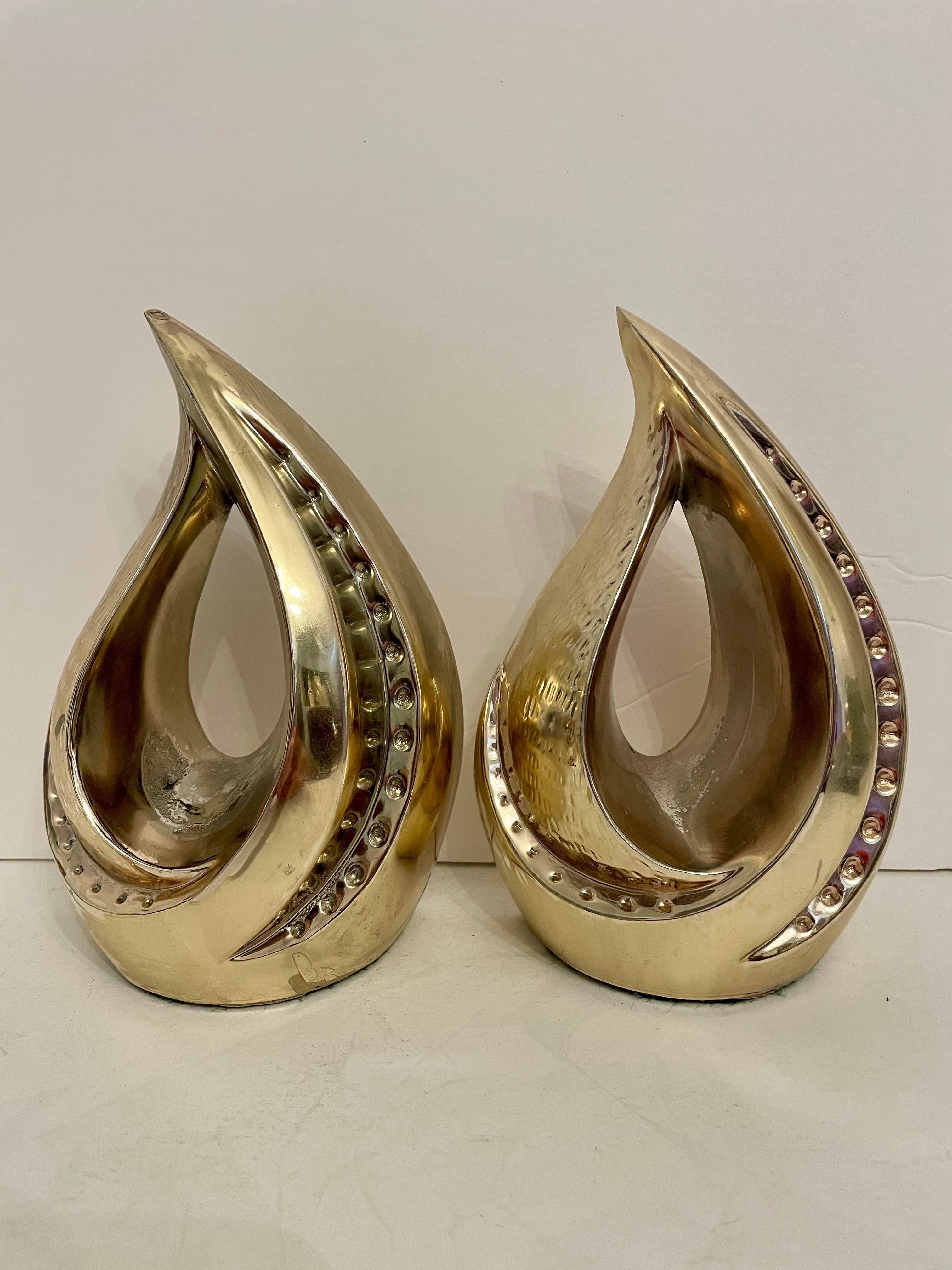 American Pair of Midcentury Ben Seibel Sculptural Flame Bookends For Sale