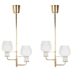 Pair of Midcentury Bent Karlby ‘Attributed’ Brass Ceiling Lamps, Denmark, 1950s