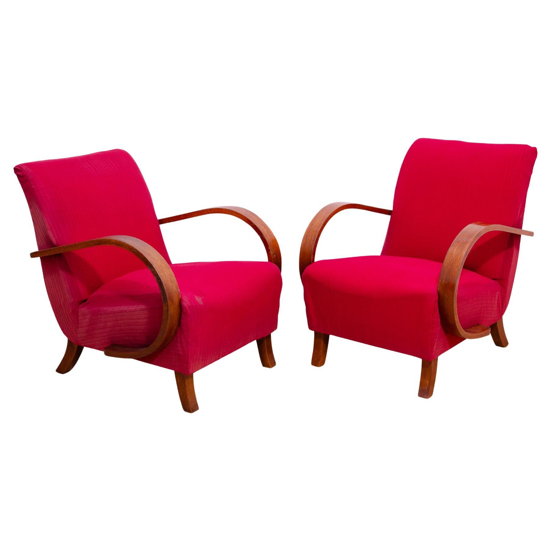 Pair of midcentury bentwood armchairs by Jindřich Halabala for UP Závody, 1950´s