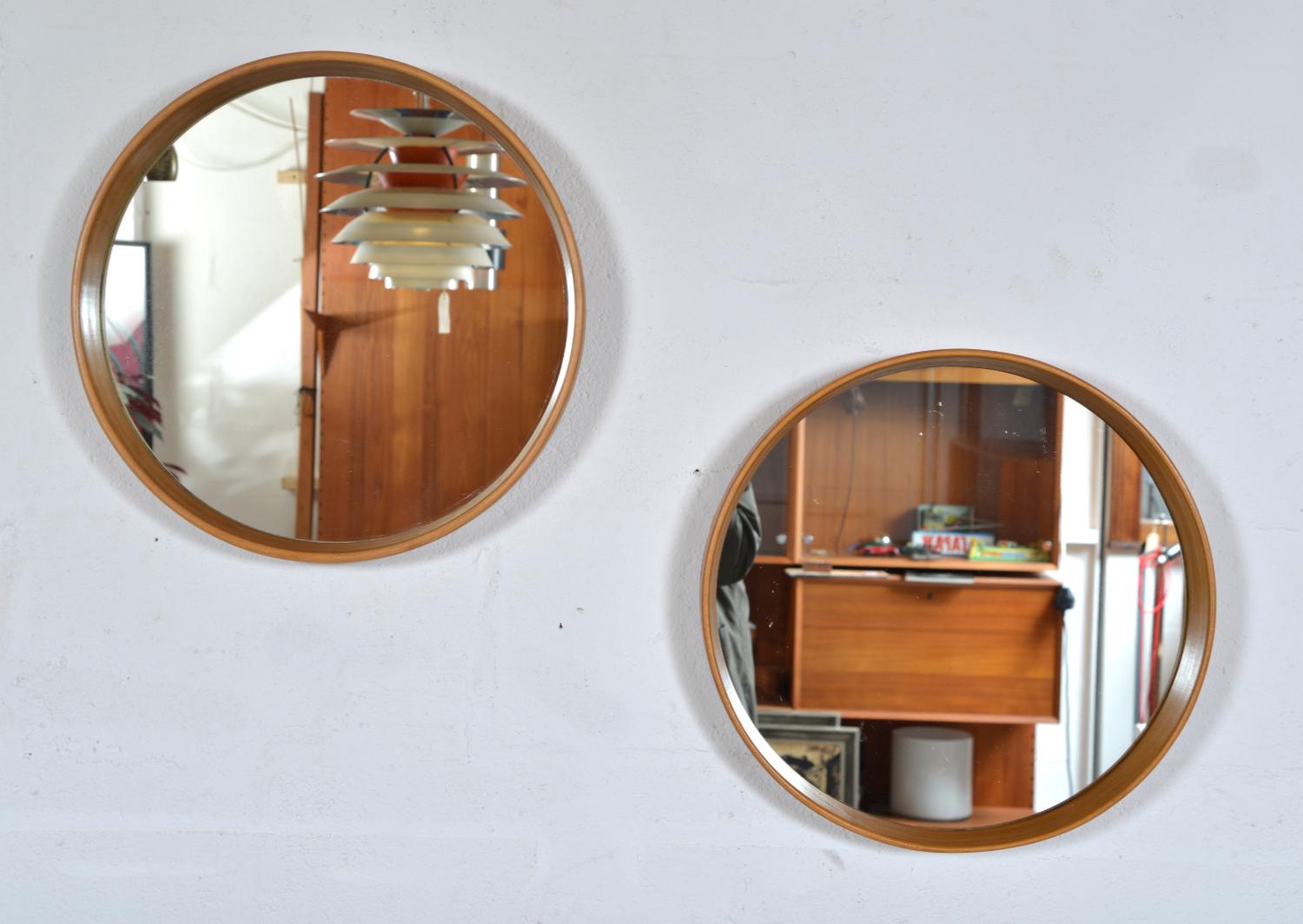 Pair Round Mid-Century Bentwood Wall Tray Mirrors Beech Scandinavian 1960 Sweden For Sale 5