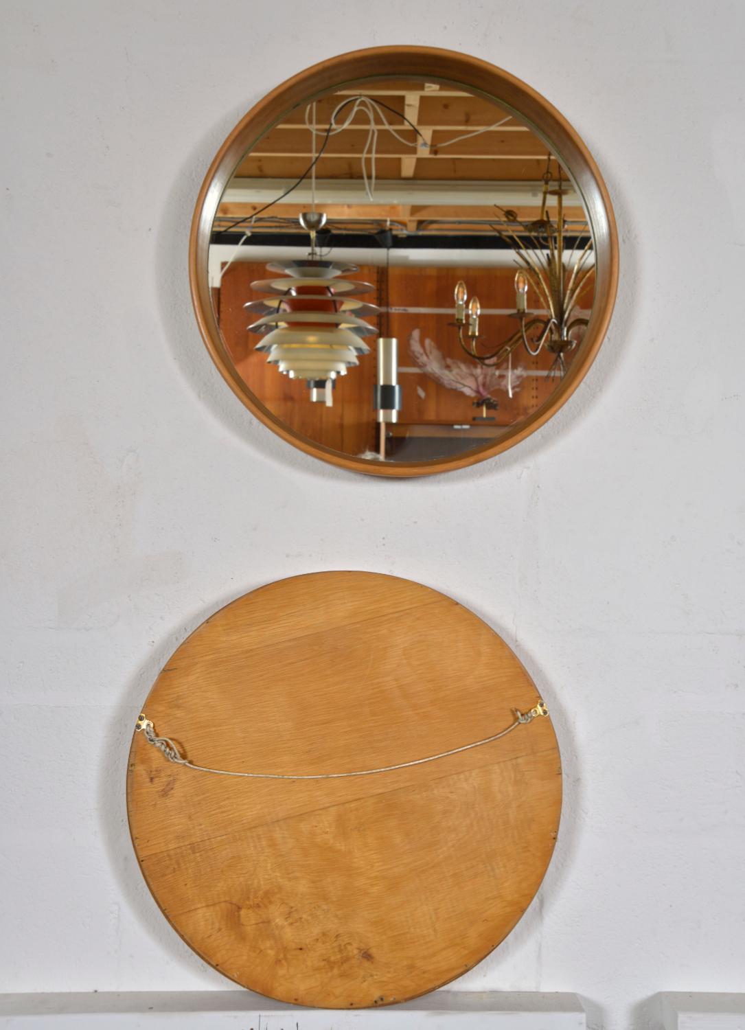Pair Round Mid-Century Bentwood Wall Tray Mirrors Beech Scandinavian 1960 Sweden For Sale 7