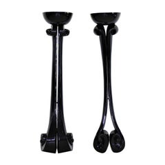Pair of Midcentury Black Floor Lamps French in Resin in Style Art Deco, 1960s