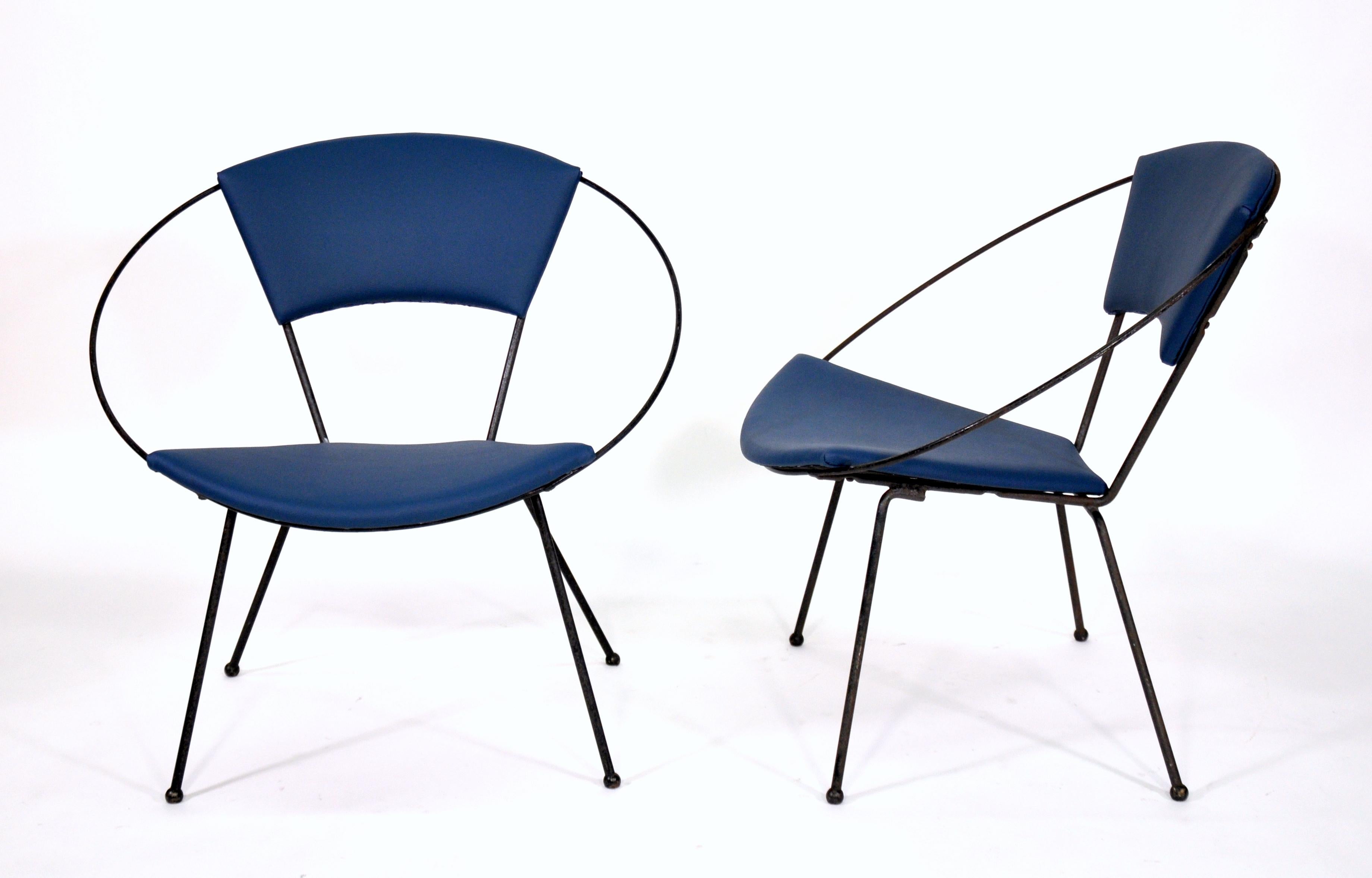 20th Century Pair of Mid-Century Black Iron Hoop Chairs by Cicchelli for Reilly-Wolff, 1950s