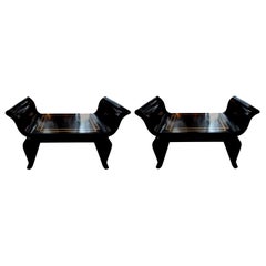 Pair of Midcentury Black Lacquered Benches Attributed to James Mont