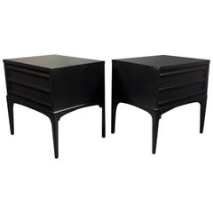 Retro Pair of Midcentury Black Lacquered End Tables, USA, 1960s