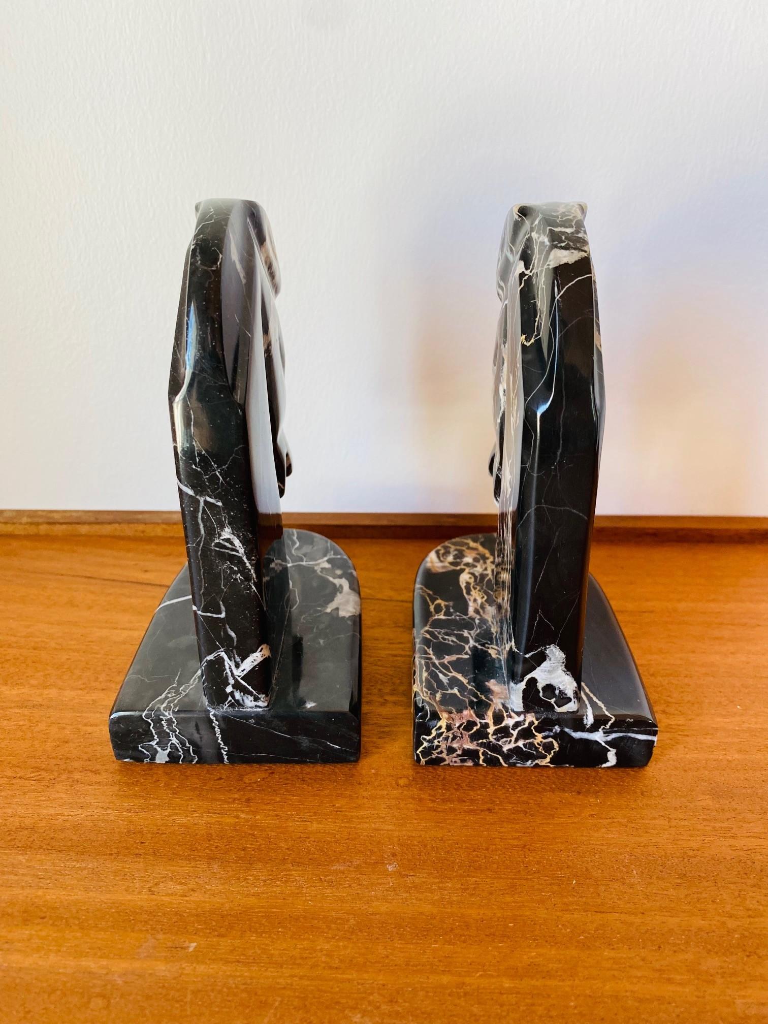 Pair of Midcentury Black Marble Horse Head Bookends For Sale 2
