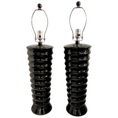Pair of Midcentury Black Porcelain Lamps