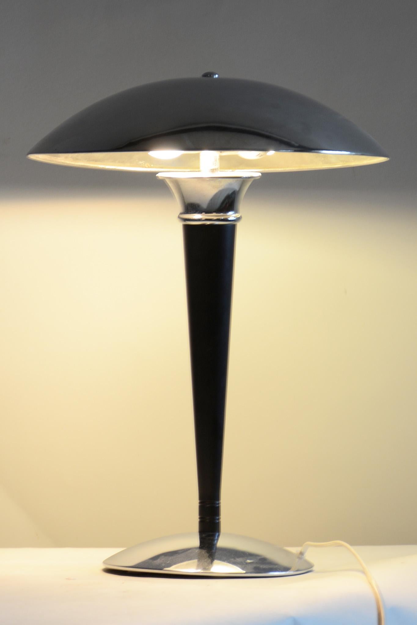 Mid-Century Modern Pair of Midcentury Black Table Lamps, Chrome-Plated Steel, Germany, 1950s