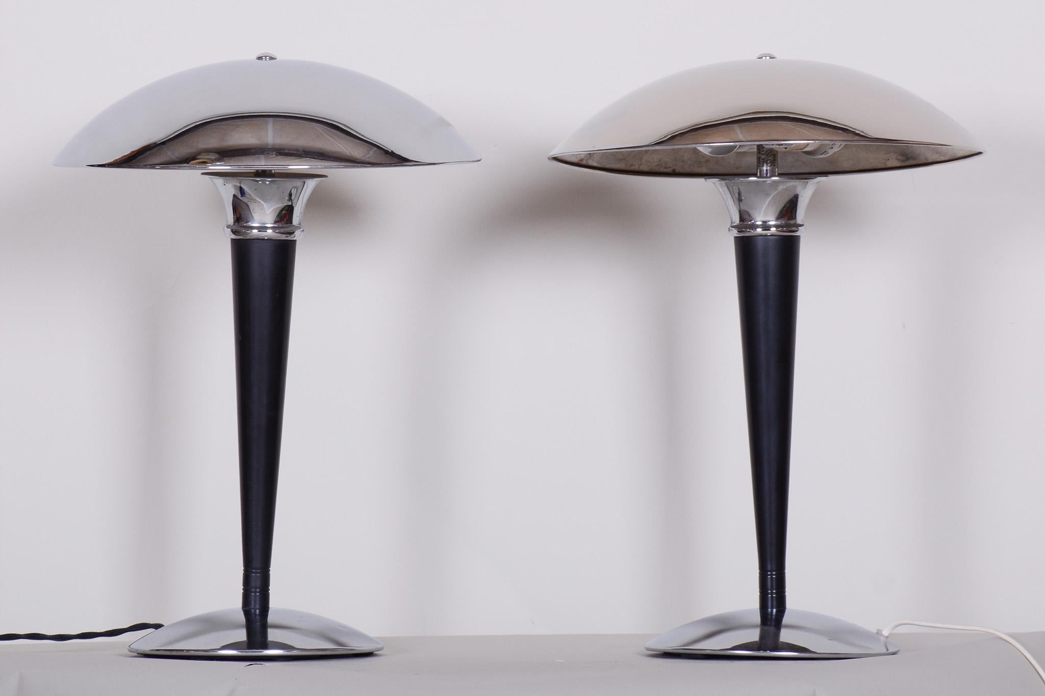 Pair of Midcentury Black Table Lamps, Chrome-Plated Steel, Germany, 1950s 1