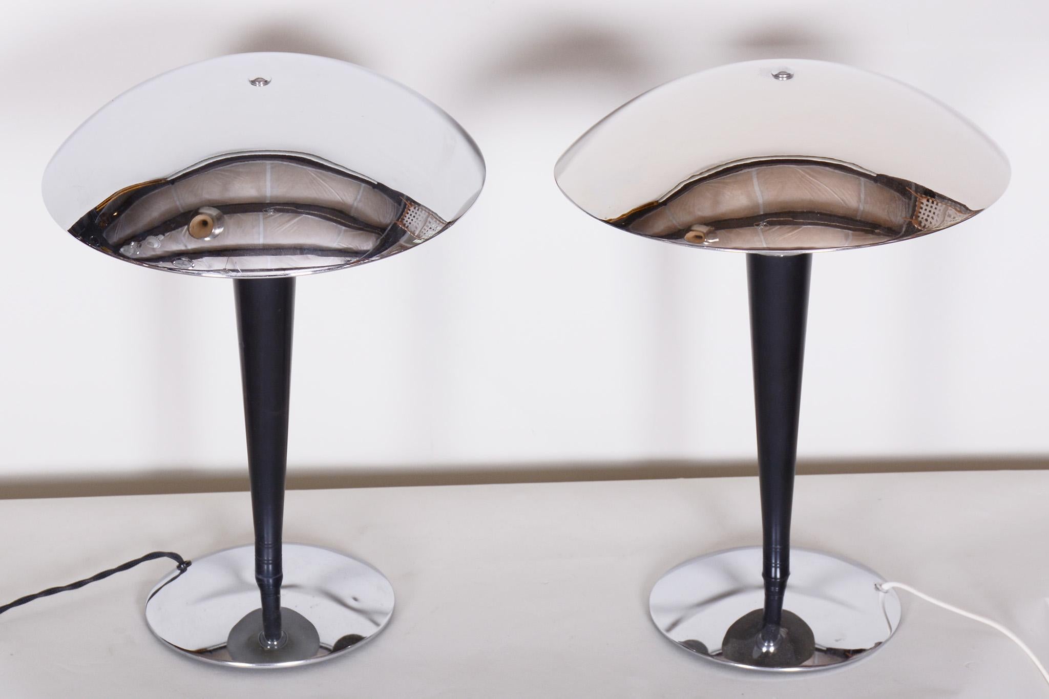 Pair of Midcentury Black Table Lamps, Chrome-Plated Steel, Germany, 1950s 2