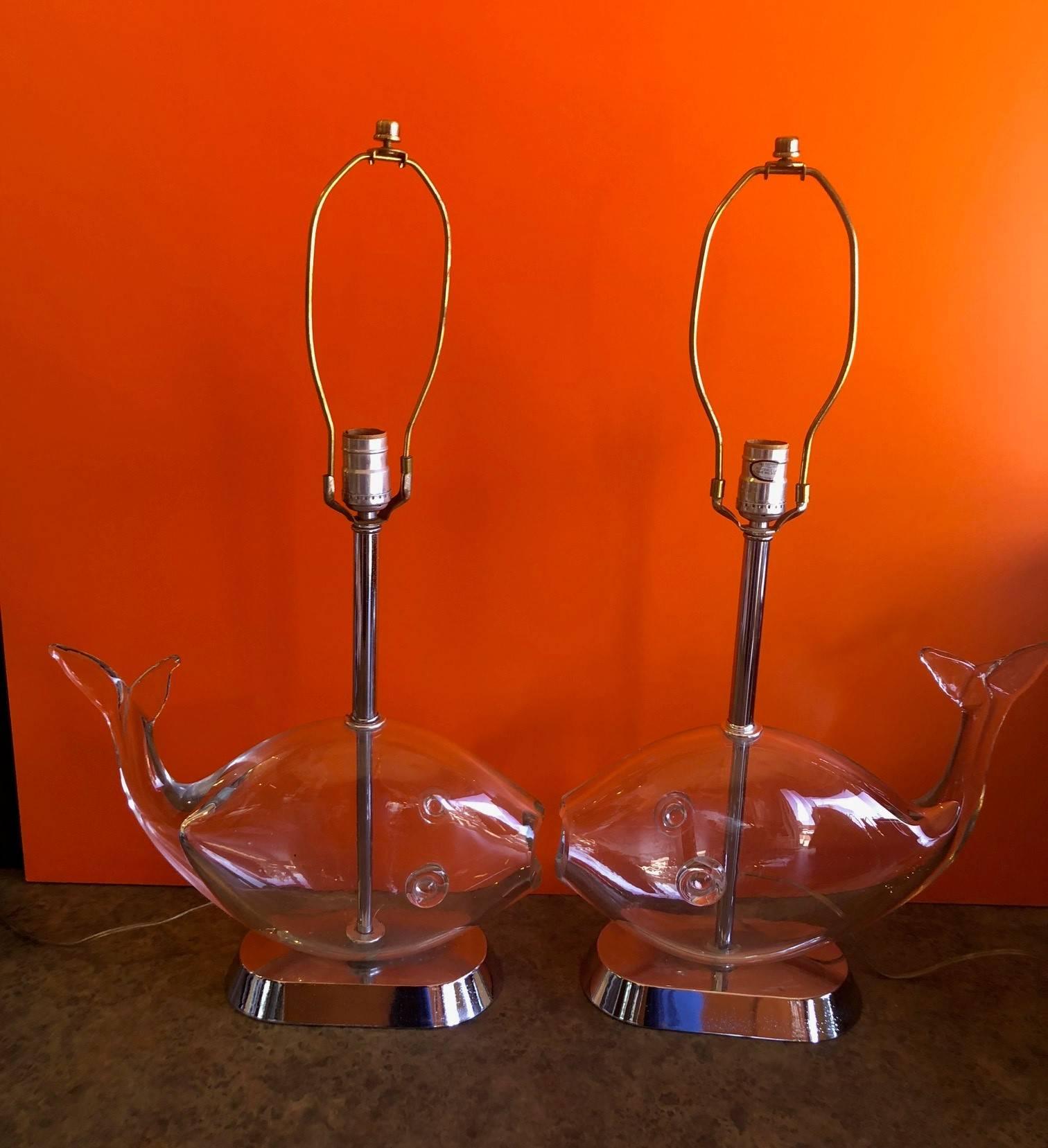 Pair of Midcentury Blown Glass Fish Lamps by Blenko 6