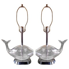 Retro Pair of Midcentury Blown Glass Fish Lamps by Blenko
