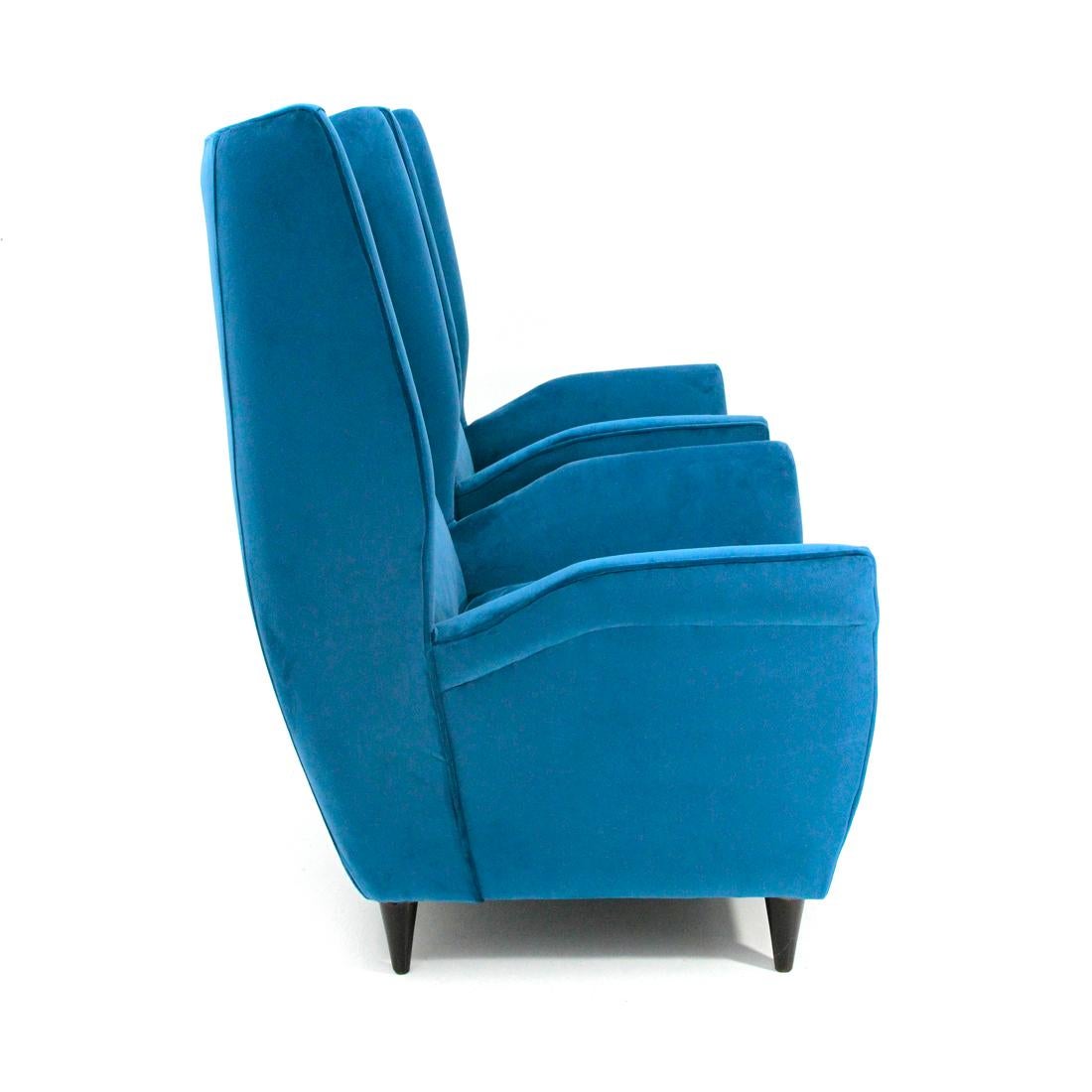 Pair of Midcentury Blue Velvet Italian Wingback Armchair, 1950s In Good Condition In Savona, IT