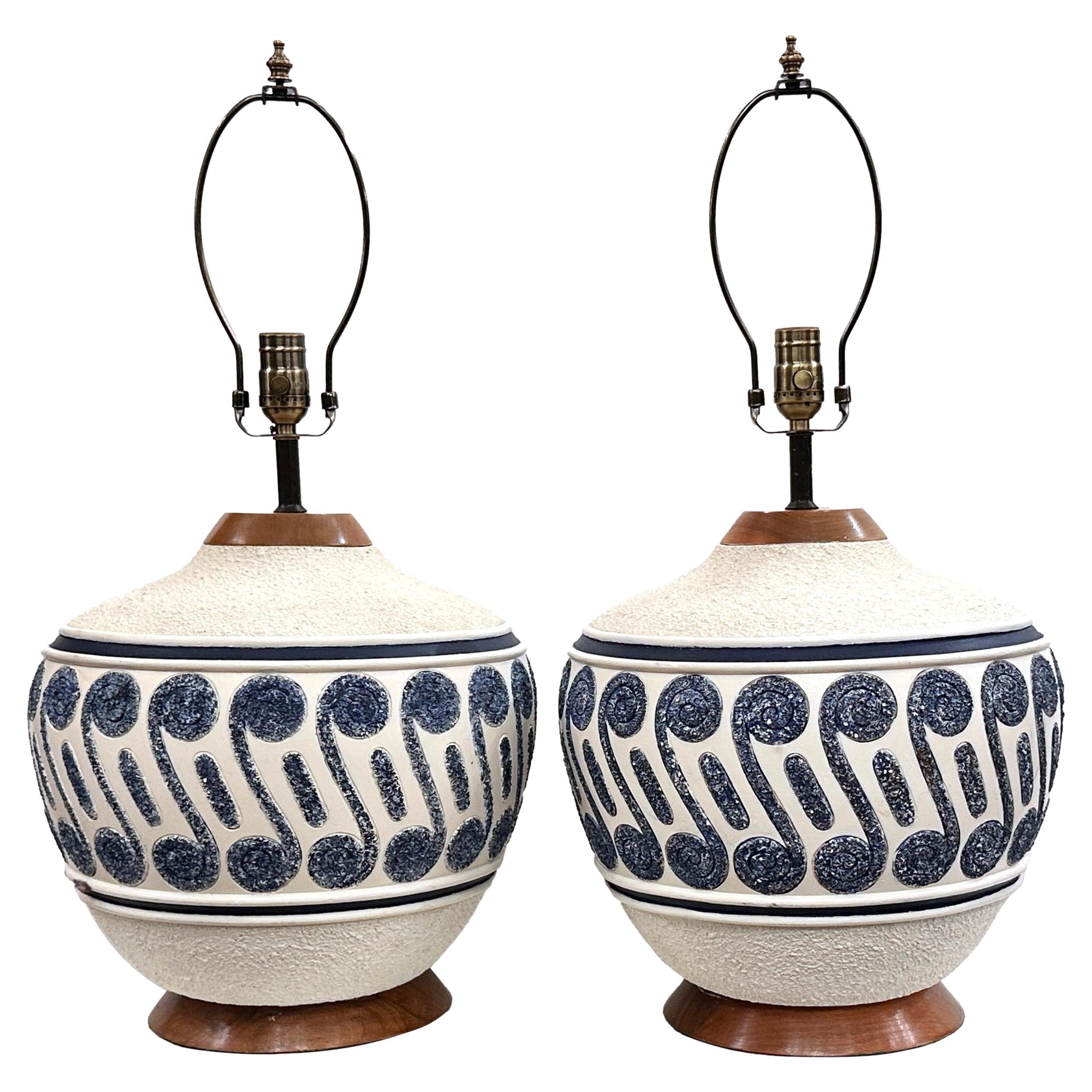 Pair of Midcentury Blue and White Lamps