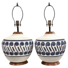 Retro Pair of Midcentury Blue and White Lamps