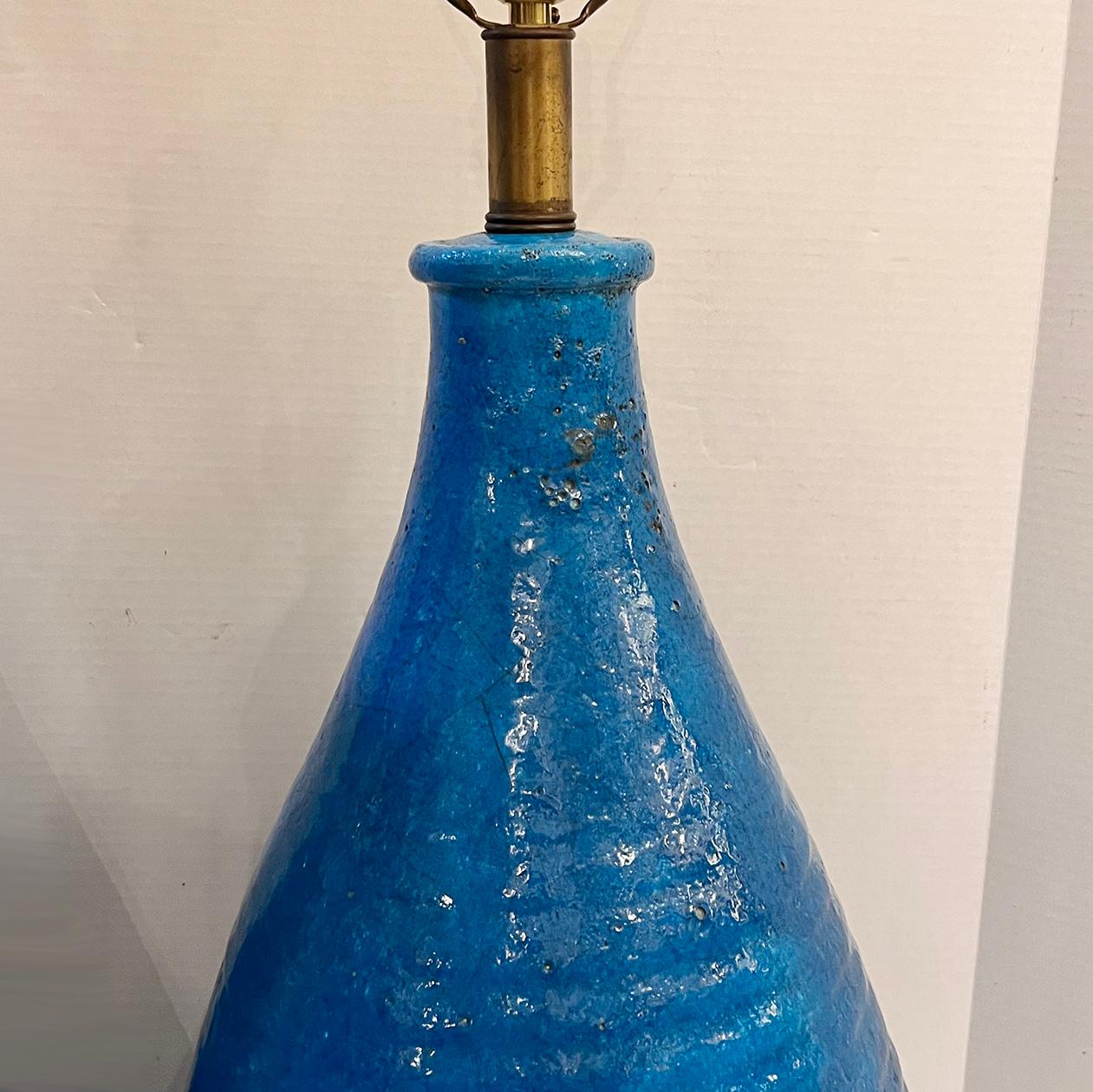 Italian Pair of Midcentury Blue Ceramic Table Lamps For Sale