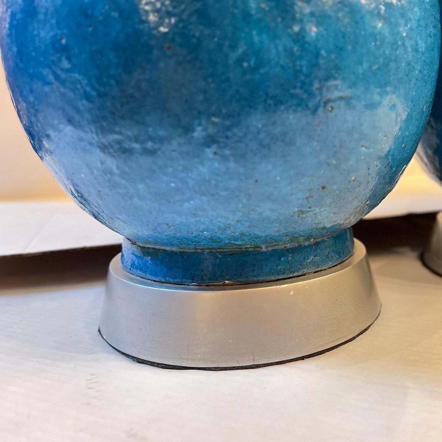 Mid-20th Century Pair of Midcentury Blue Ceramic Table Lamps For Sale