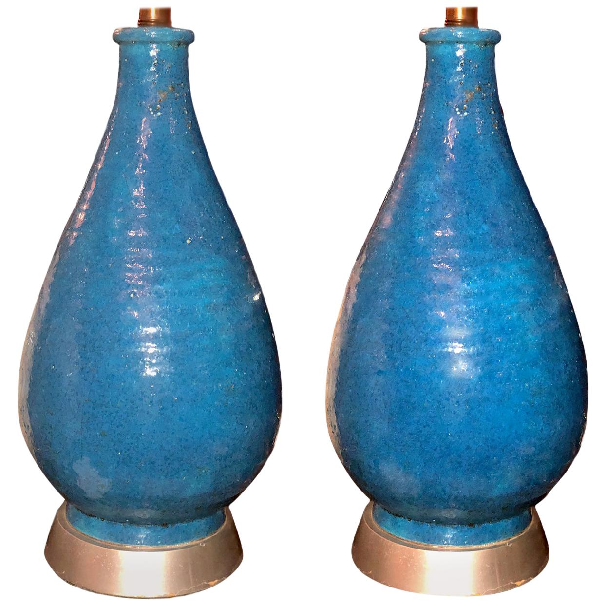 Pair of Robins Egg Blue Ceramic Table Lamps by Gerry Williams For Sale