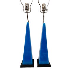 Pair of Midcentury Blue Obelisk Lamps