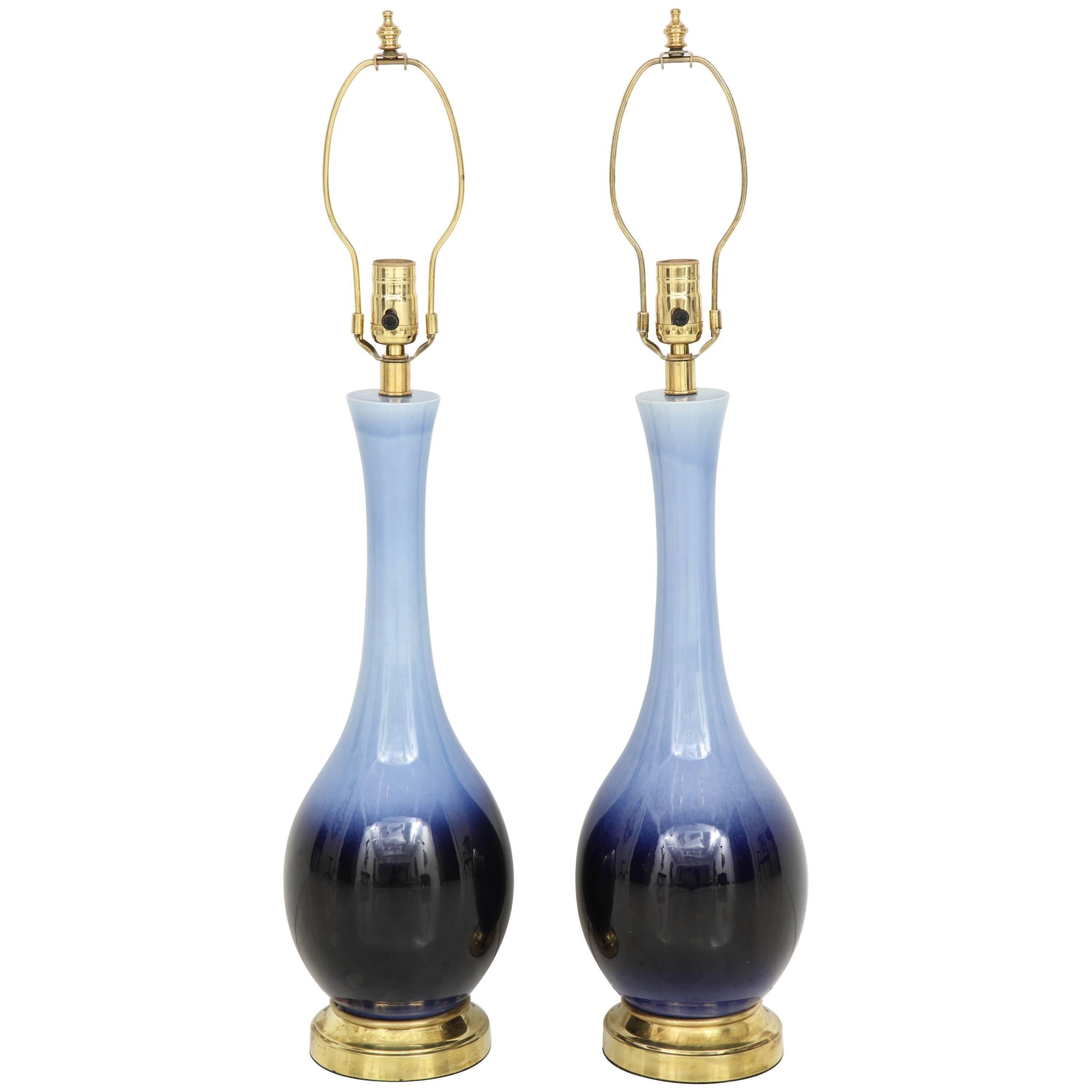 Pair of Midcentury Blue "Ombre" Lamps
