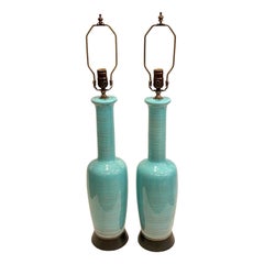 Pair of Midcentury Blue Porcelain Lamps