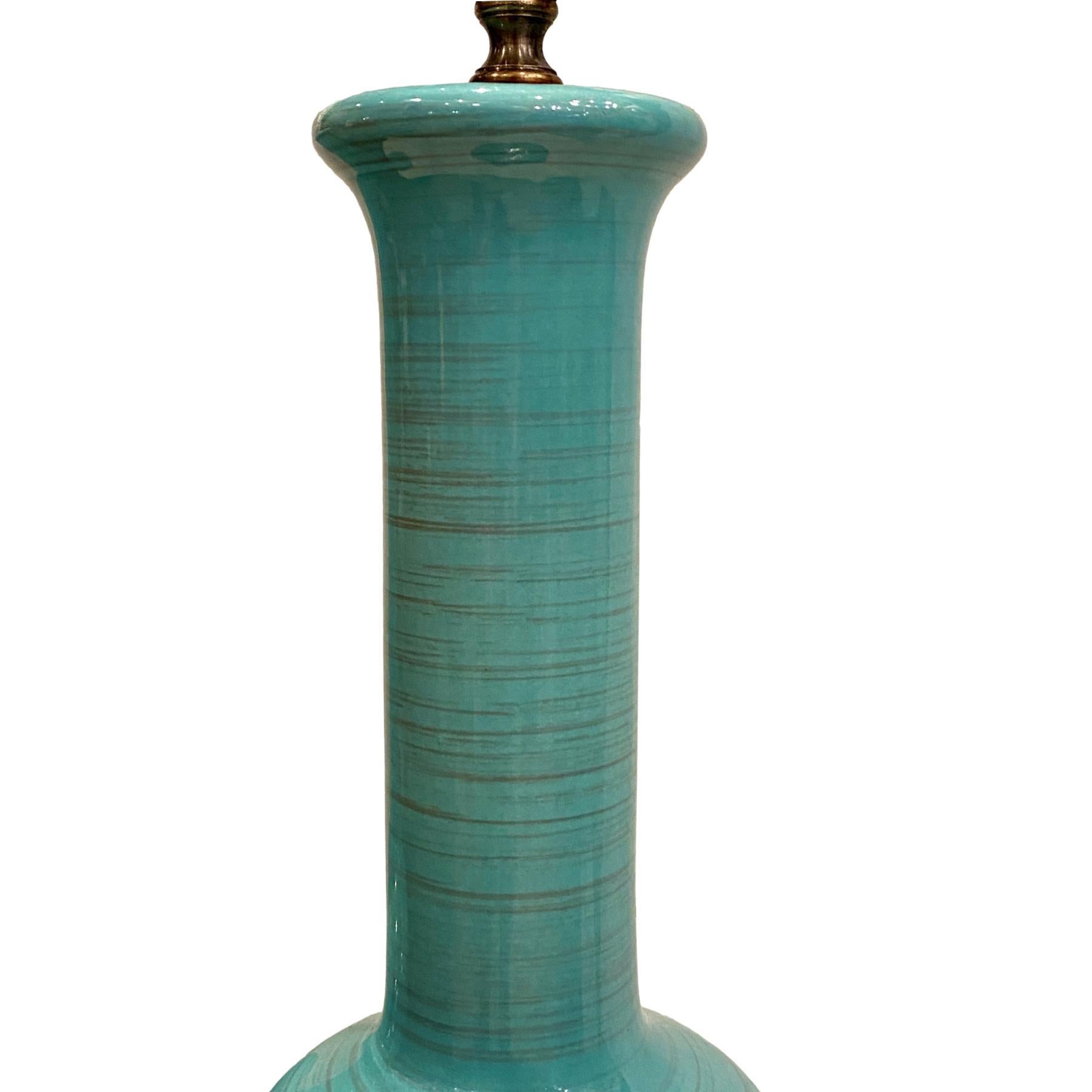 Italian Pair of Midcentury Blue Porcelain Lamps For Sale