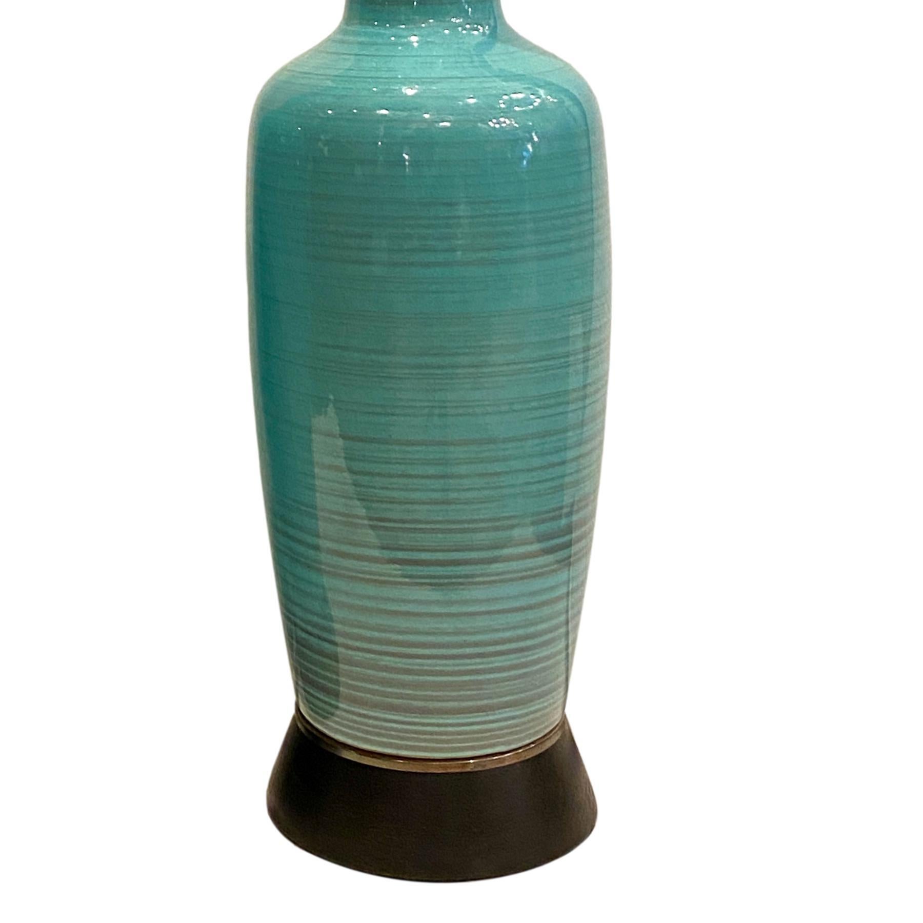 Glazed Pair of Midcentury Blue Porcelain Lamps For Sale