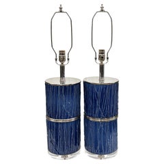 Vintage Pair of Midcentury Blue Porcelain Lamps