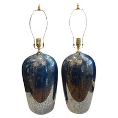 Pair of Midcentury Blue Porcelain Lamps
