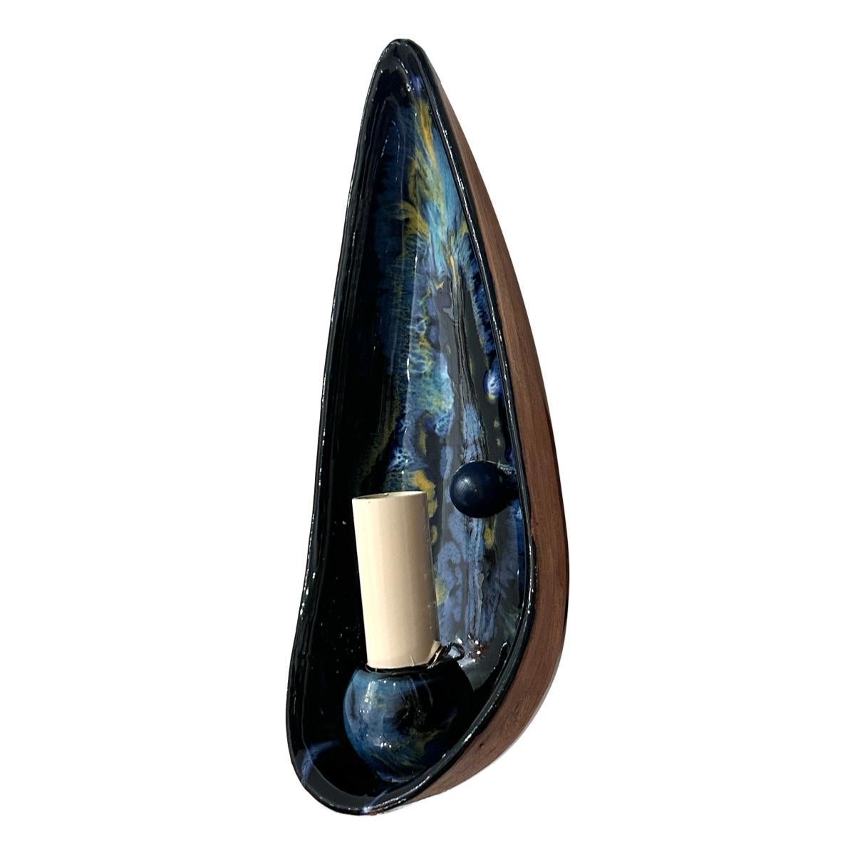 Mid-20th Century Pair of Midcentury Blue Porcelain Sconces For Sale
