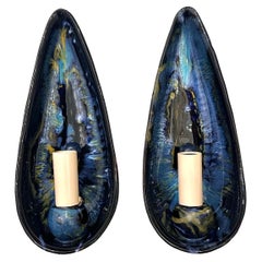 Pair of Midcentury Blue Porcelain Sconces