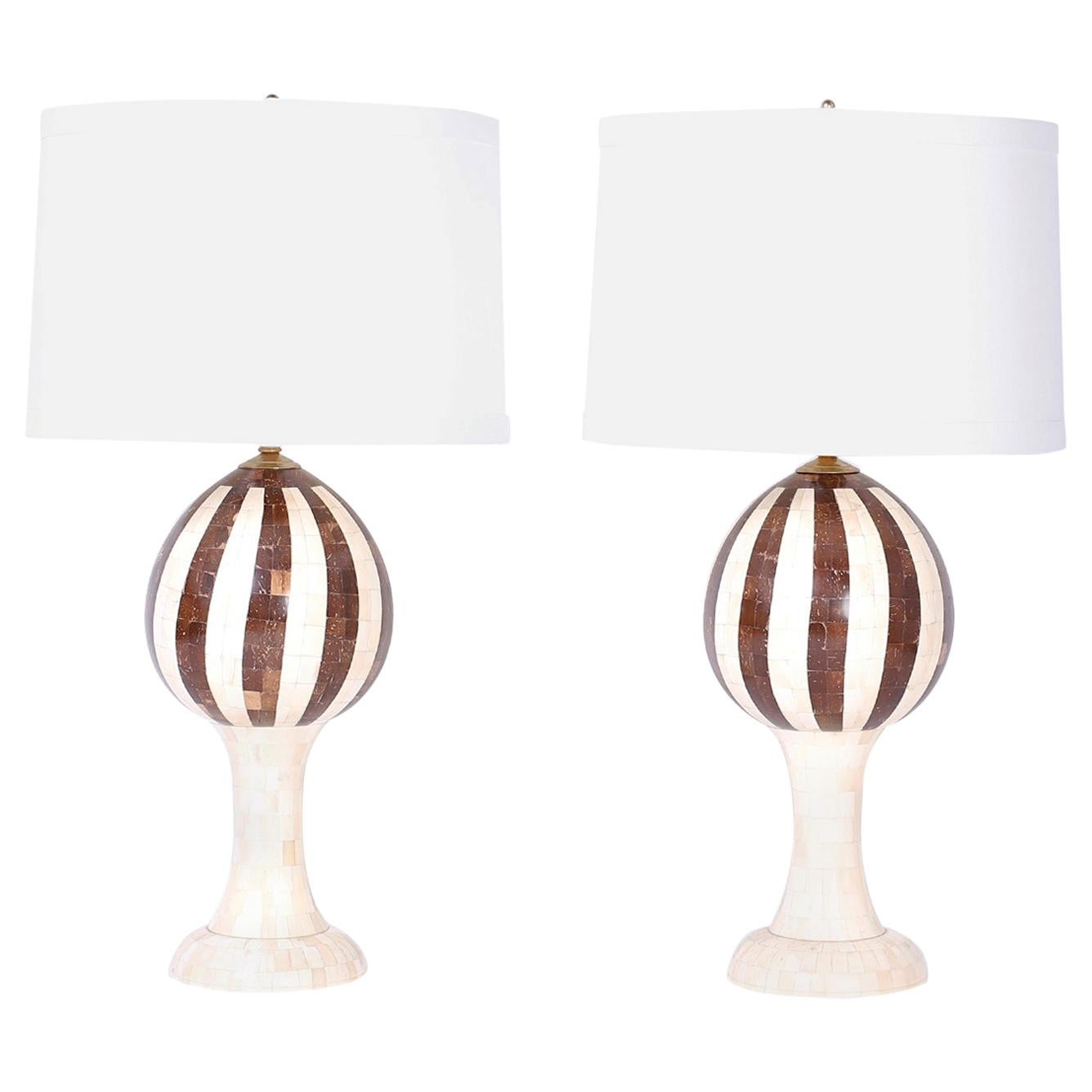 Pair of Midcentury Bone and Coconut Shell Table Lamps