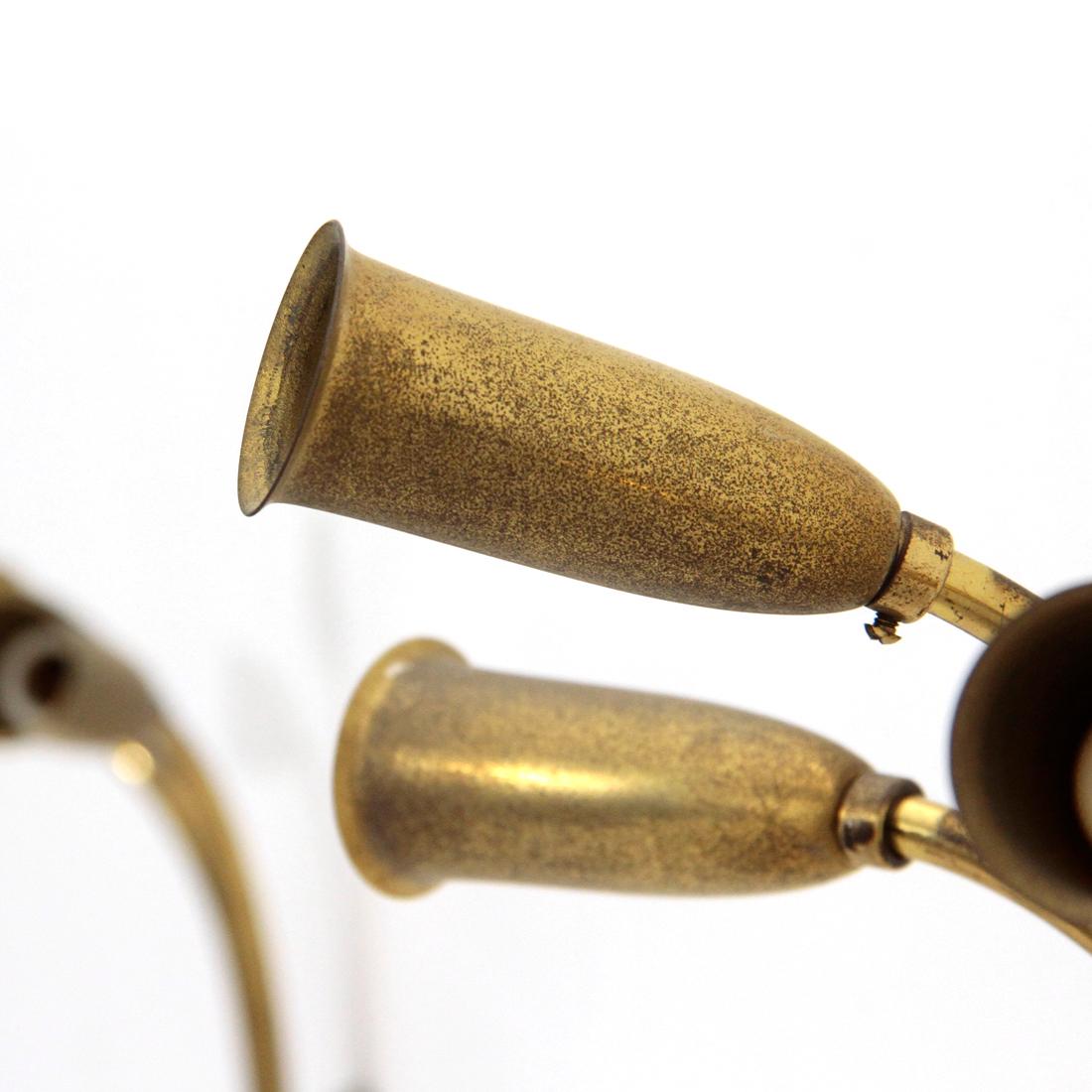 Pair of Midcentury Brass 3 Lights Italian Wall Lamps, 1950s For Sale 2