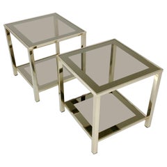 Pair of Midcentury Brass an Glass End Tables, circa 1970, France