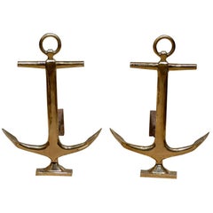 Pair of Mid-20th Century Brass Anchor Andirons