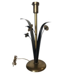 Pair of Mid-century Brass and Black Metal Willow Table Lamps