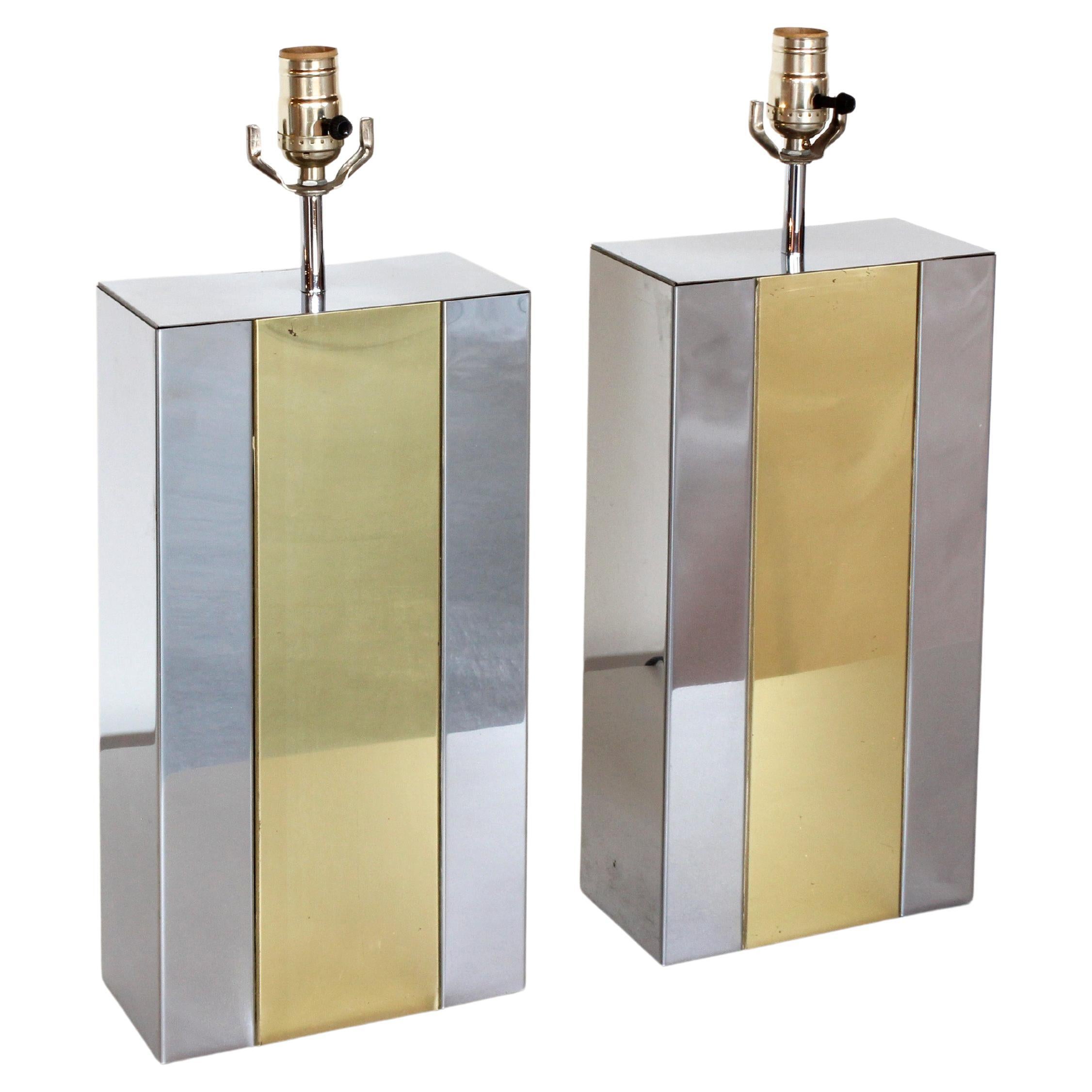 Pair of Midcentury Brass and Chrome Table Lamps by Robert Sonneman