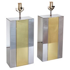 Pair of Midcentury Brass and Chrome Table Lamps by Robert Sonneman