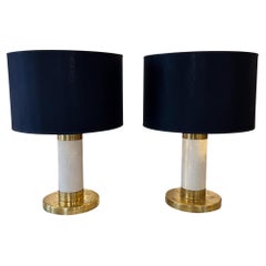 Pair of Midcentury Brass and Cream Leather Table Lamps