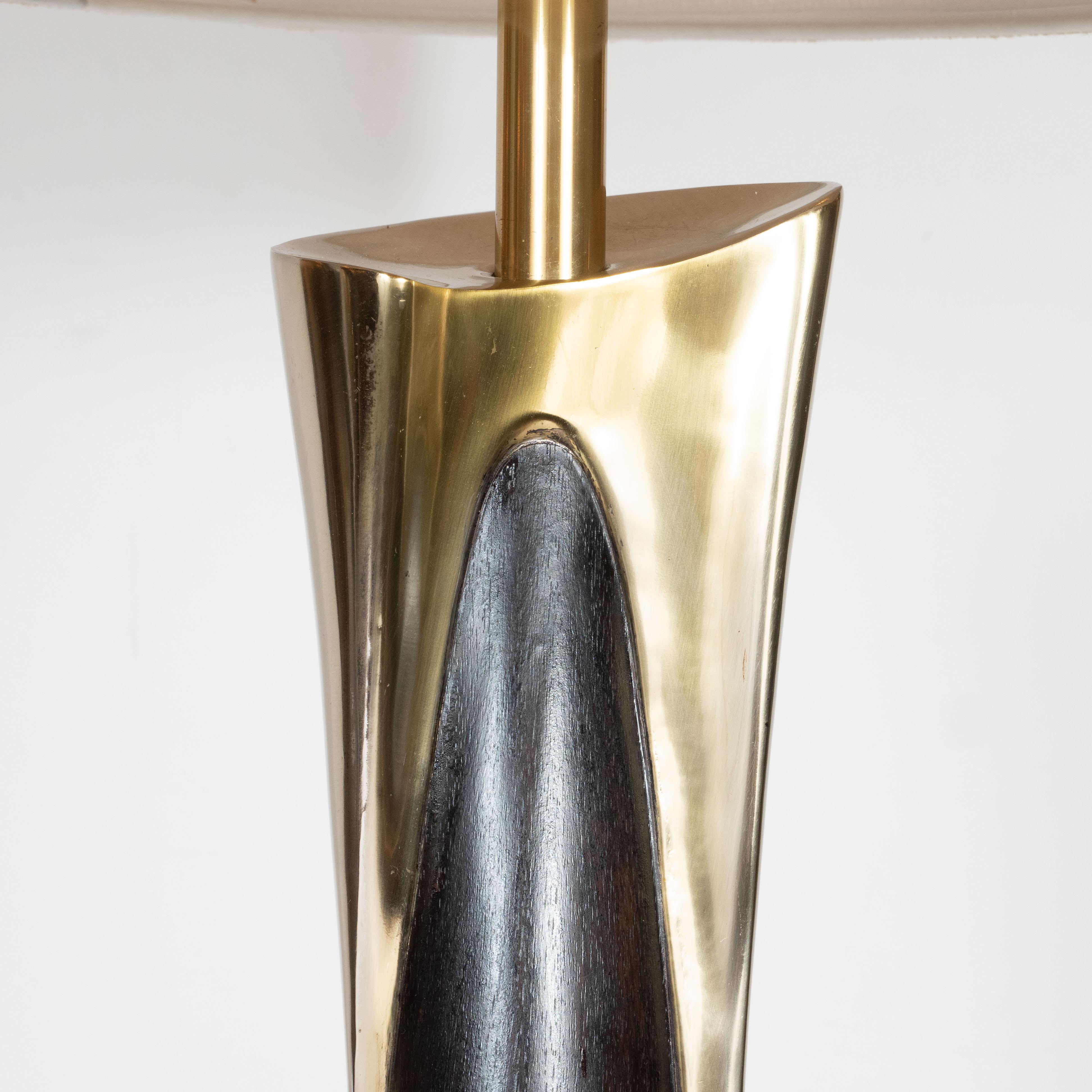 American Pair of Midcentury Brass and Ebonized Walnut Table Lamps by Laurel & Co.