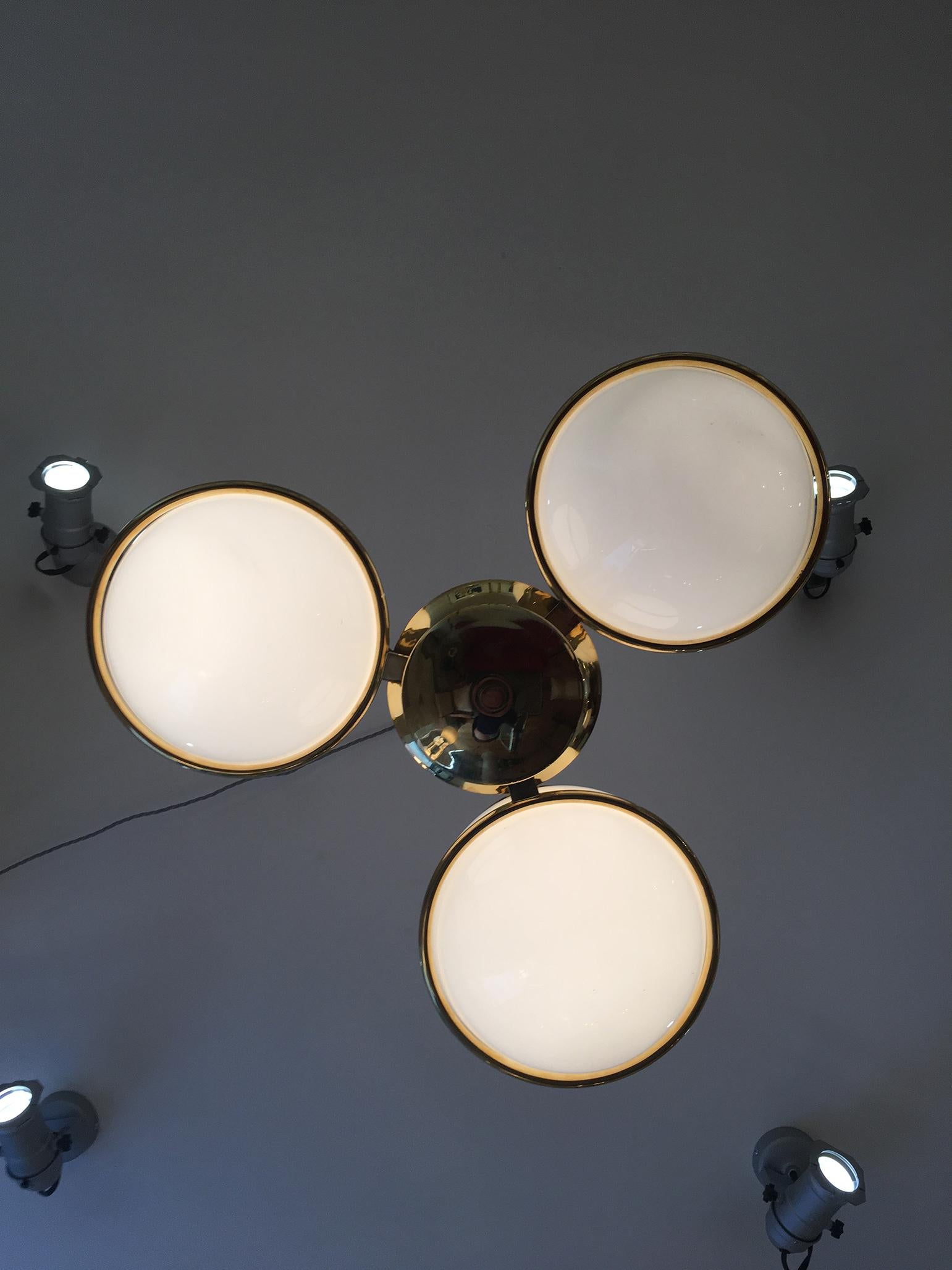 Pair of Midcentury Brass and Glass Globe Chandeliers 1