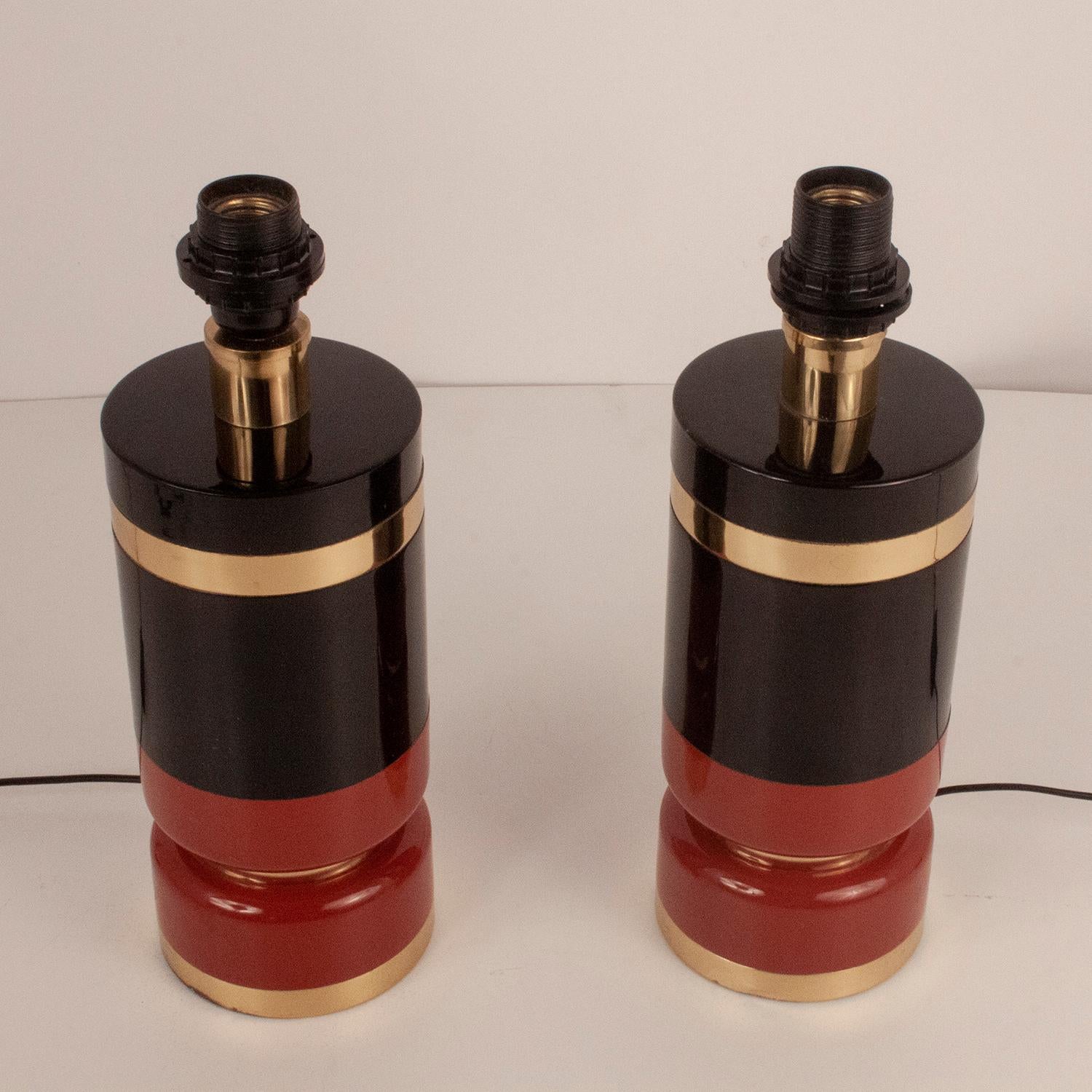 Mid-Century Modern Pair of Midcentury Brass and Lacquered Table Lamps by CLAR, Spain, 1970s