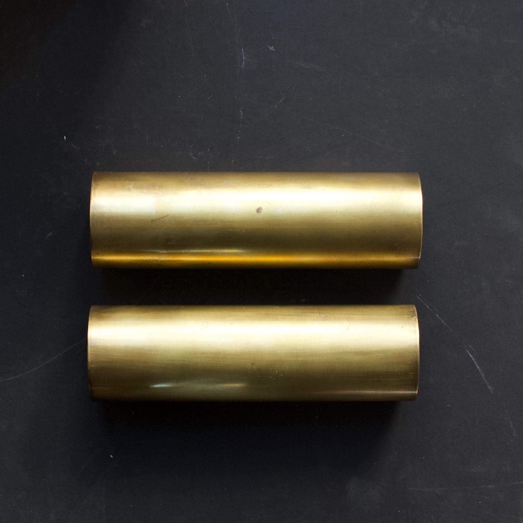 Pair of Midcentury Brass and Satin Glass Pendant Lights Attributed to Stilnovo 9