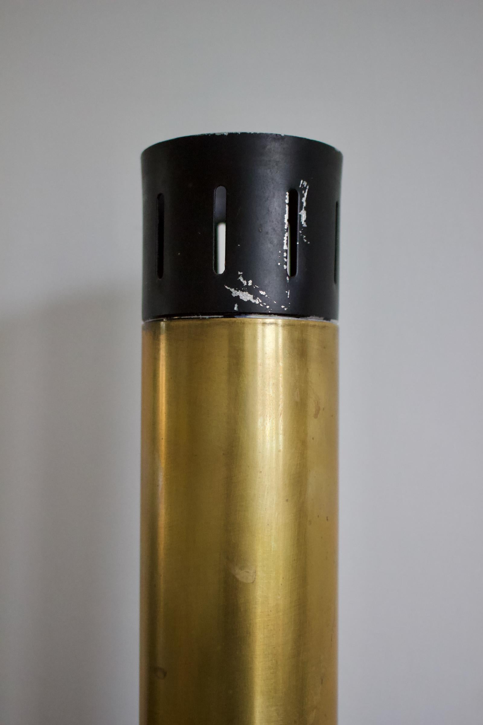 Pair of Midcentury Brass and Satin Glass Pendant Lights Attributed to Stilnovo 2