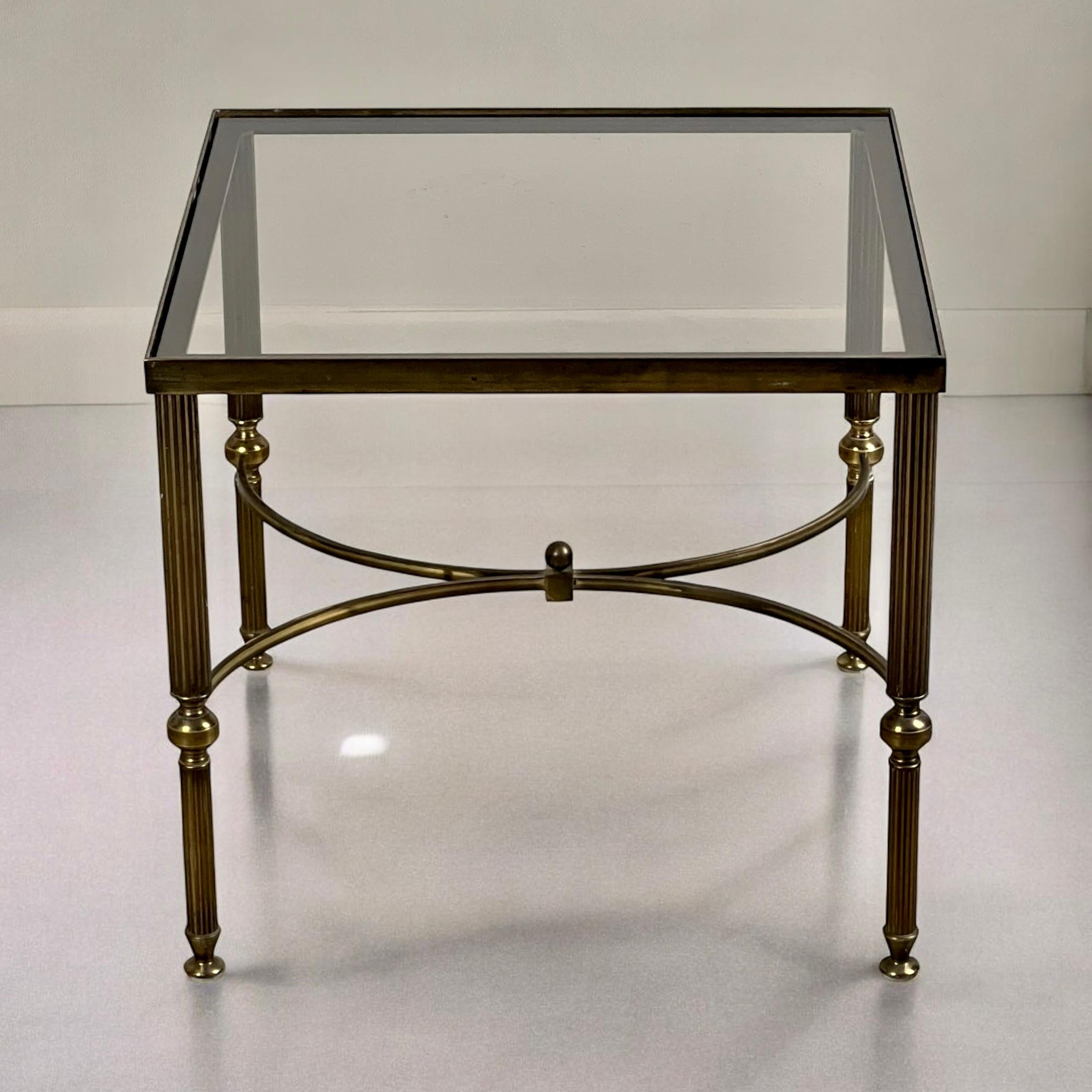 20th Century Pair Of Midcentury Brass And Smoked Glass Side, Lamp Or Bedside Tables For Sale