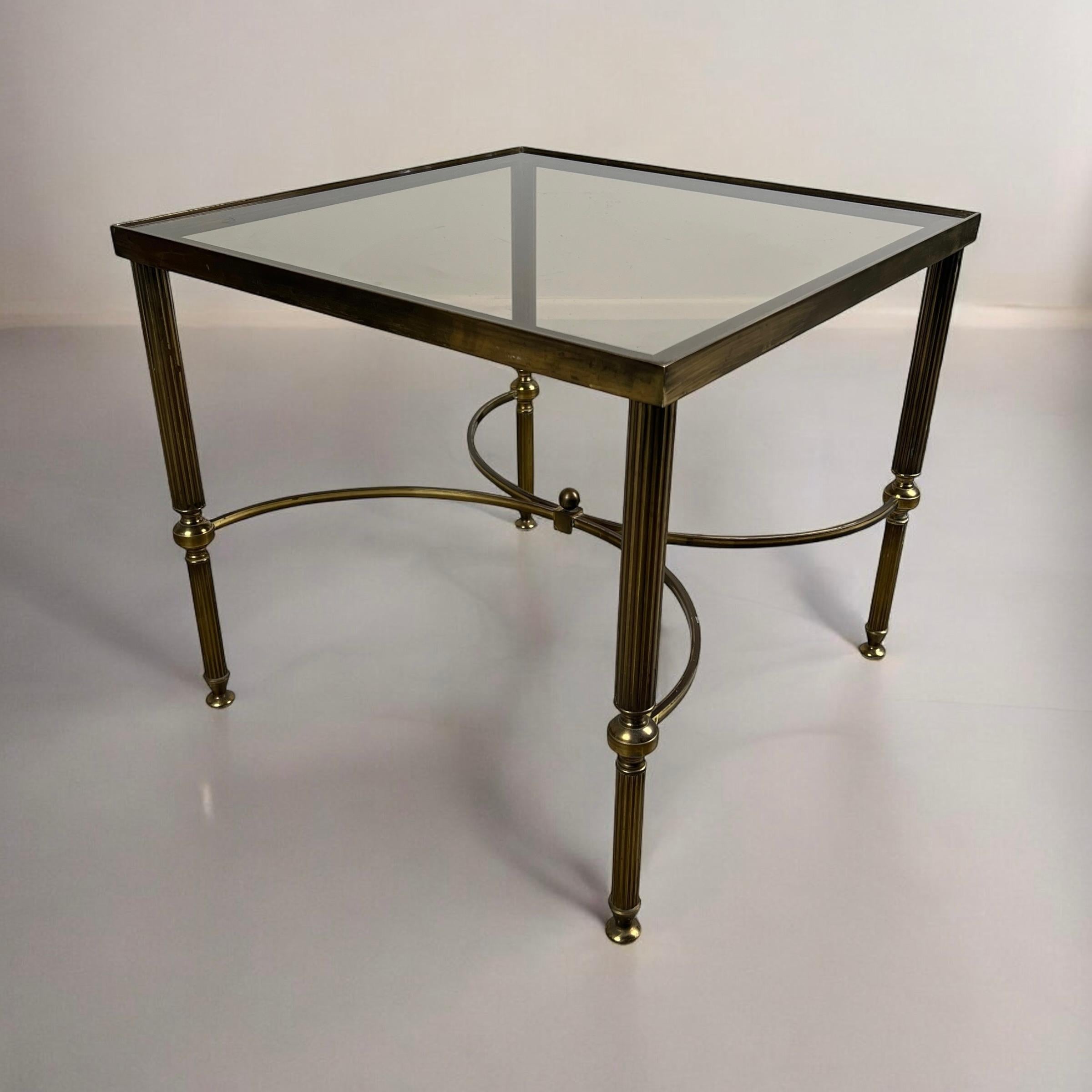 Pair Of Midcentury Brass And Smoked Glass Side, Lamp Or Bedside Tables For Sale 1