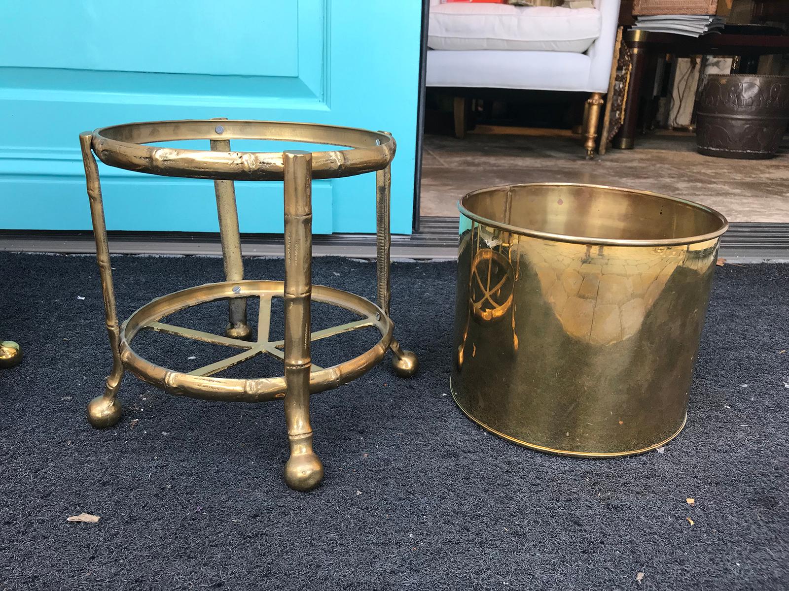 Pair of Midcentury Brass Cachepots with Faux Bamboo Holders 9