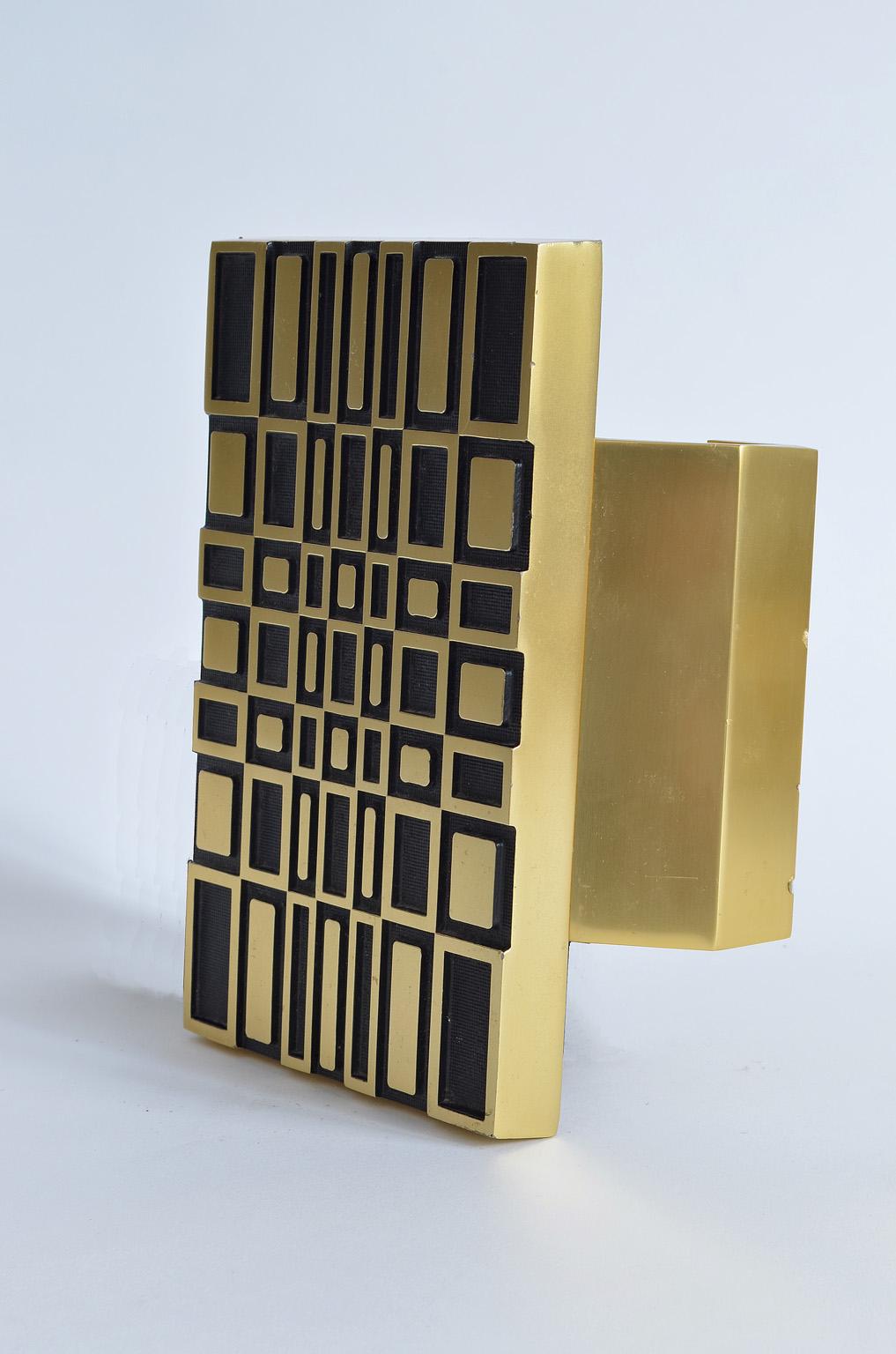 Mid-Century Modern Pair of Midcentury Brass Door Handles Geometric Gold and Black Design, 1970s For Sale