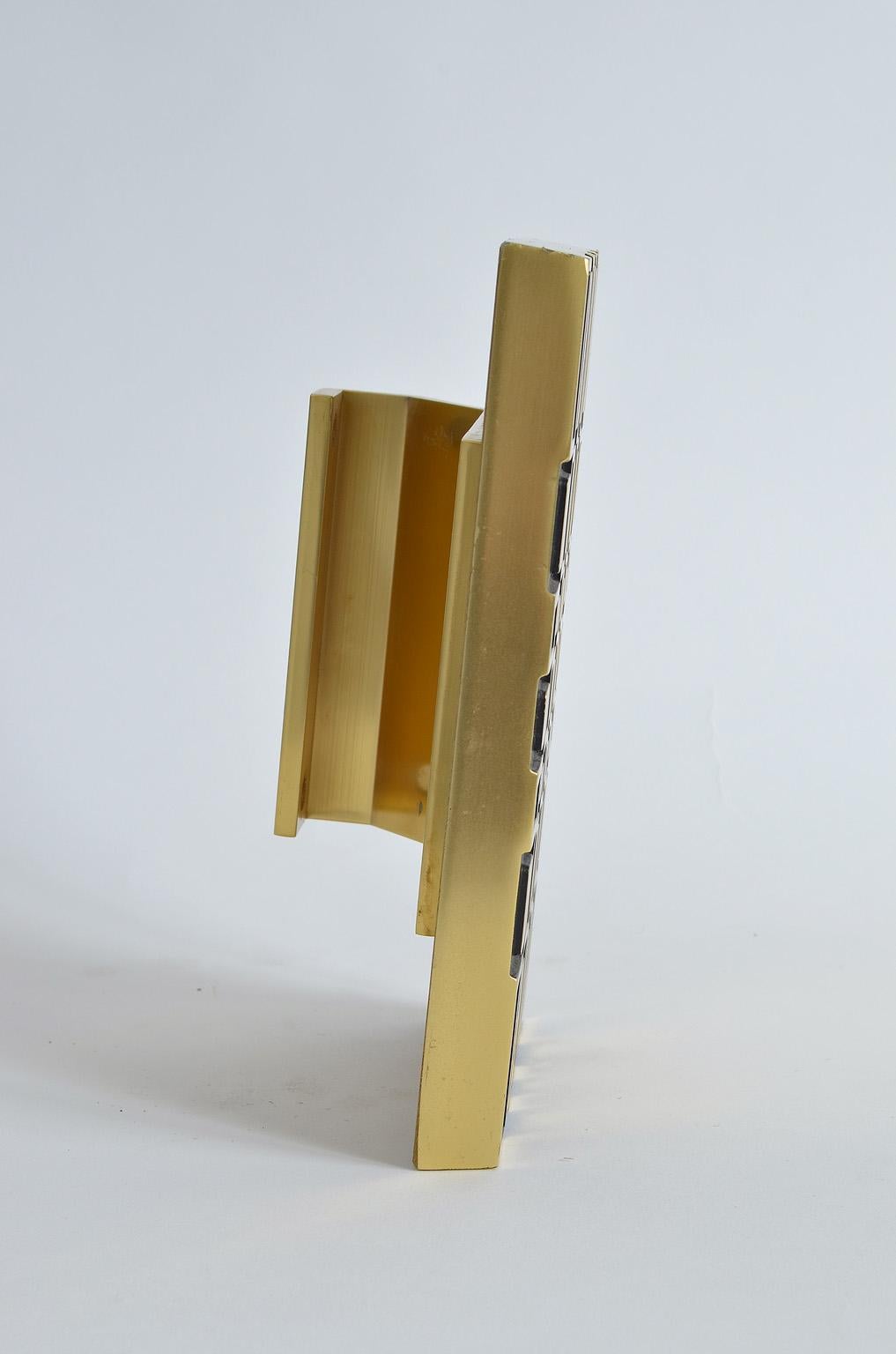 German Pair of Midcentury Brass Door Handles Geometric Gold and Black Design, 1970s For Sale
